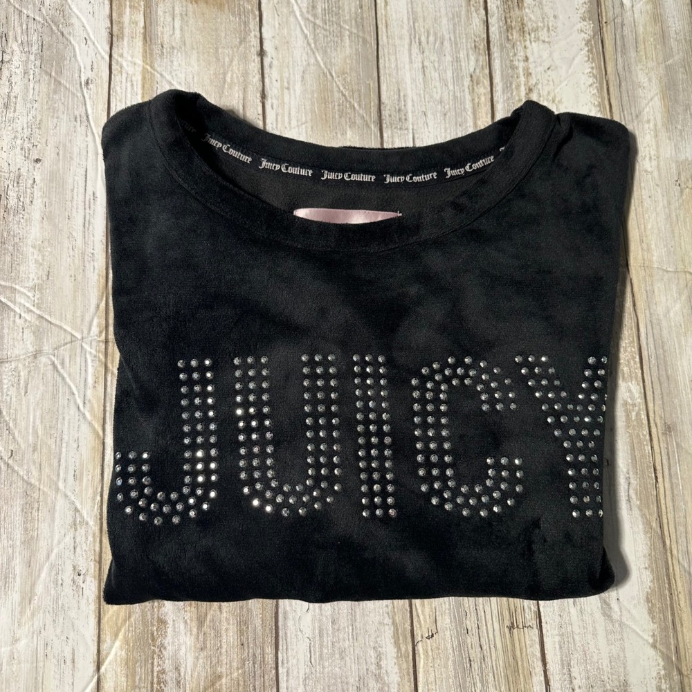Juicy Couture Velour Rhinestone‎ Logo Tee Top Sleepwear Black Large